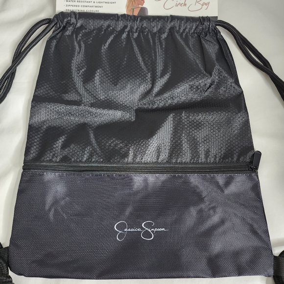 Jessica Simpson Drawstring Cinch Bag Water Resistant Black Travel Bag NWT - Picture 5 of 11